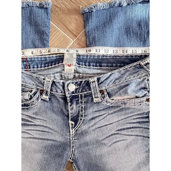 TRUE RELIGION 32 x 28 Jeans BECKY SUPER T USA Pre-Owned Light Wash Frayed Hem - Picture 13 of 13